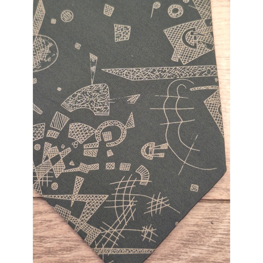 Trussardi Mens Silk Tie Geometric Abstract Print Green Tan Made in Italy VTG - Picture 4 of 9